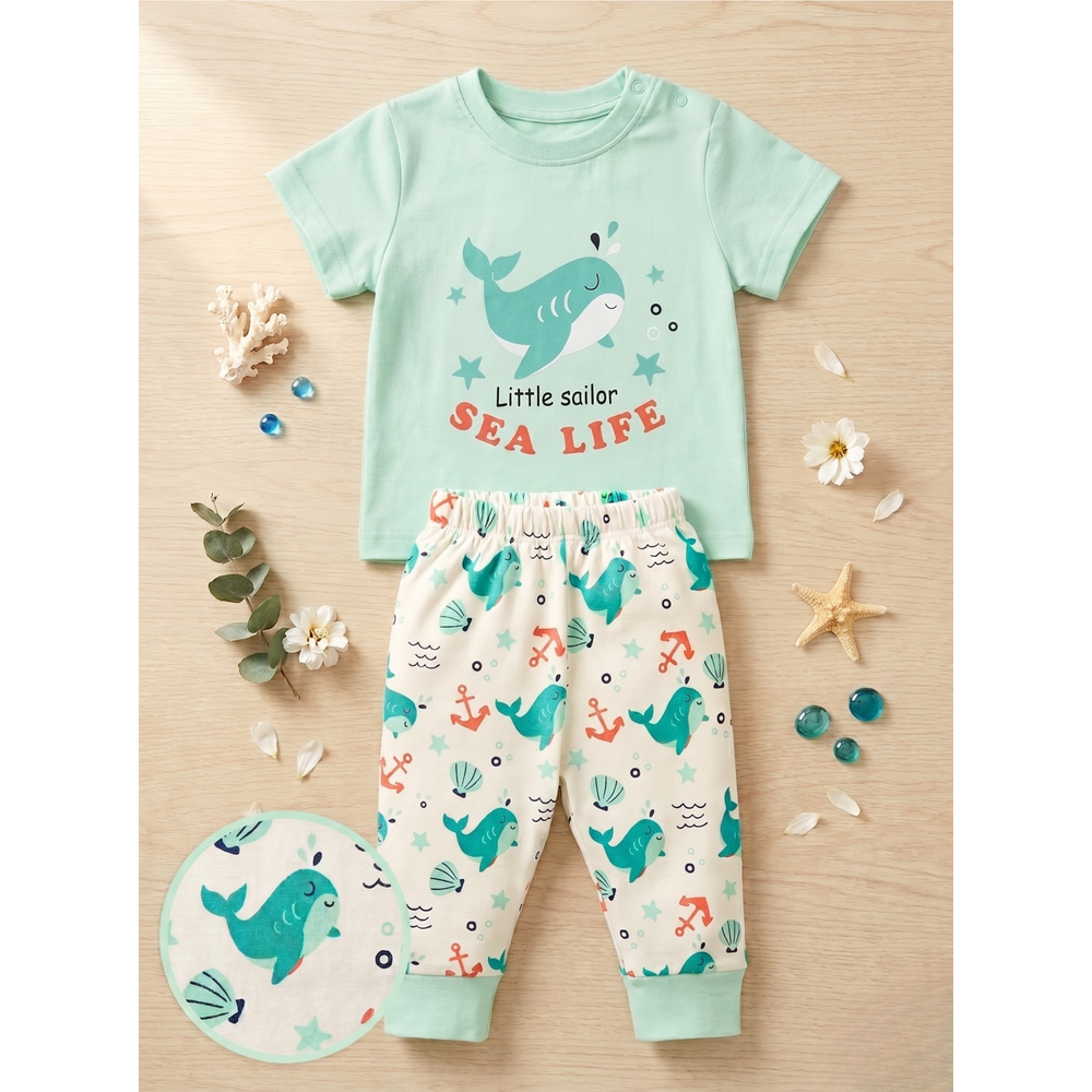 Mama's Care Sea Life 11 Pieces Gift Set - Pack of 10+1 Teether Cum Rattle | Sea Green