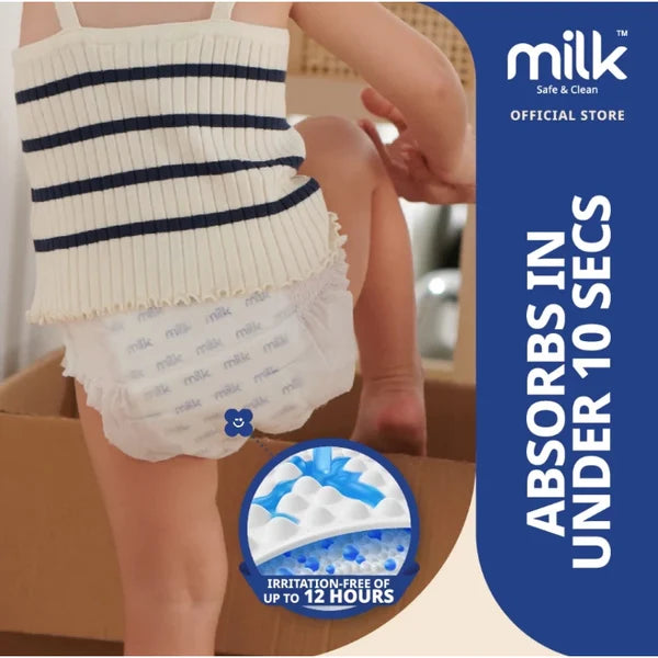 Milk (Size-M) Baby Diaper Yoga Pants | 42 Pieces | 6–11 kg