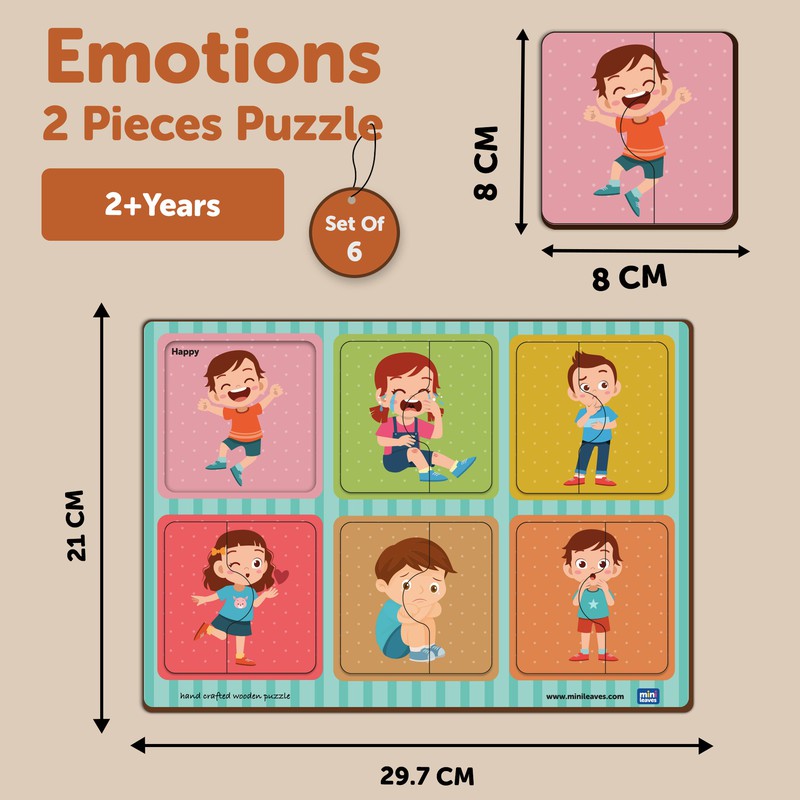 2 Piece Puzzle Of  Emotions Puzzle (Set of 6)