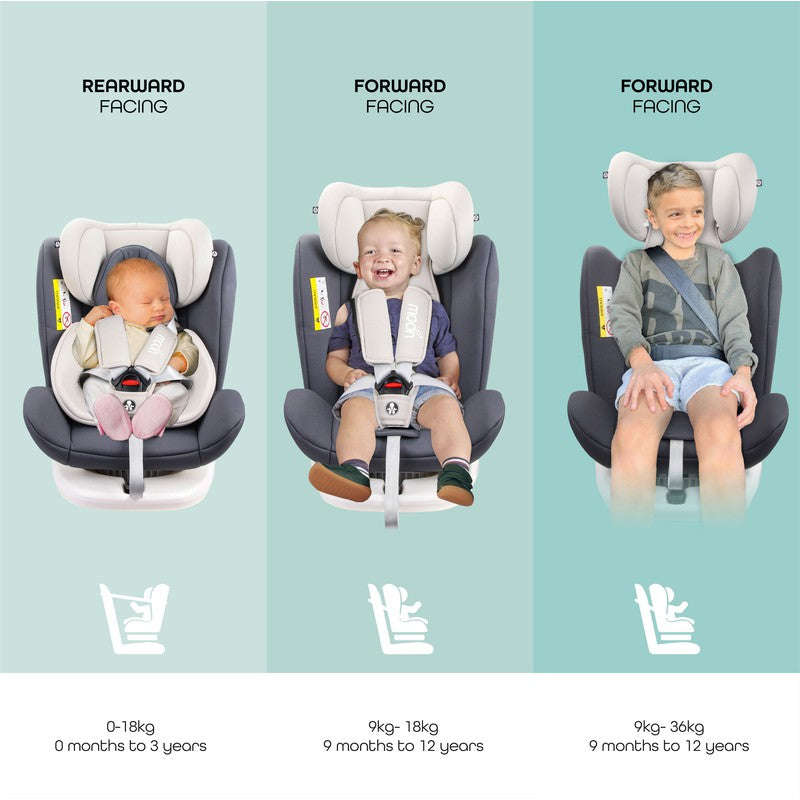 MOON Gyro Baby Car Seat (Grey) - COD Not Available