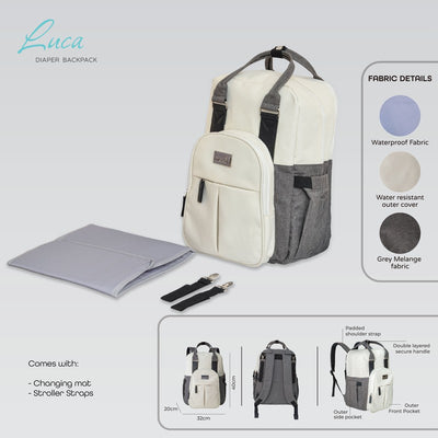 Moon Luca Diaper Bag (White & Grey)