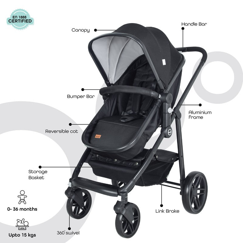 Moon Tres 3 in 1 Baby Stroller, Bassinet and Car Seat Carrier (Black)