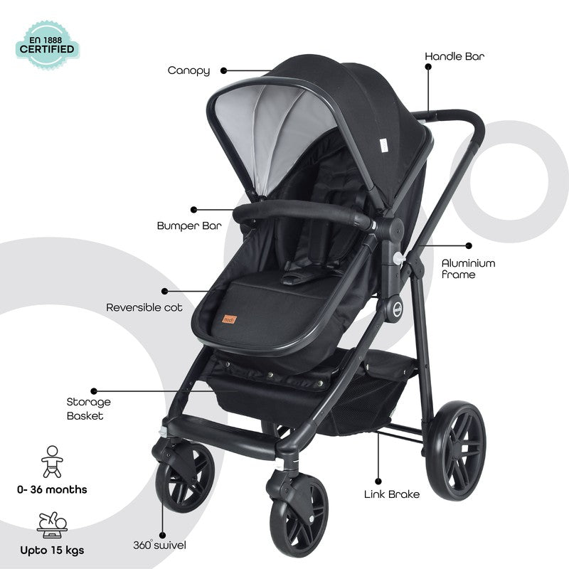 Moon Tres in Baby Stroller, Bassinet and Car Seat Carrier (Black)
