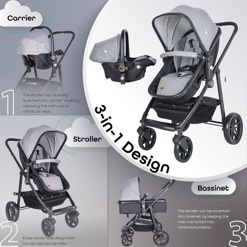 Moon Tres 3 in 1 Baby Stroller, Bassinet and Car Seat Carrier (Lite Grey)