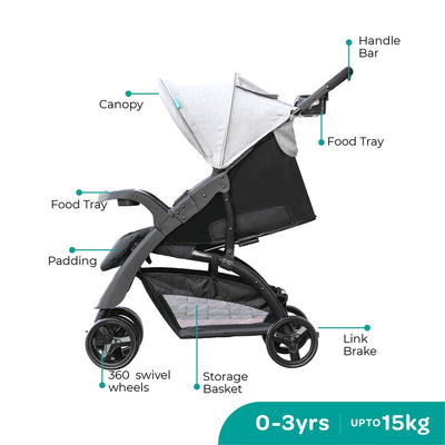 Moon Aria 2 in 1 Baby Stroller & Carrier (Lite Grey)