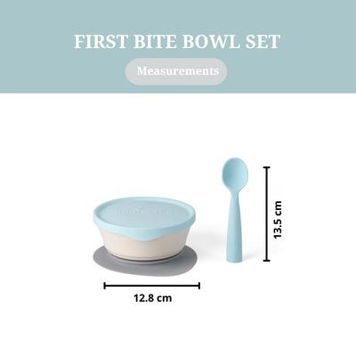 First Bite Suction Bowl With Spoon Feeding Set Vanilla/Aqua