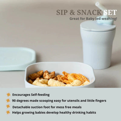 Sip and Snack Suction Bowl with Sippy Cup Feeding Set Aqua/Aqua