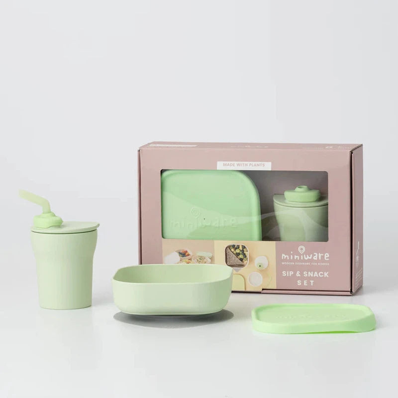 Sip and Snack Suction Bowl with Sippy Cup Feeding Set (Key Lime)