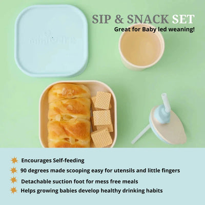 Sip and Snack Suction Bowl with Sippy Cup Feeding Set (Vanilla/Aqua)