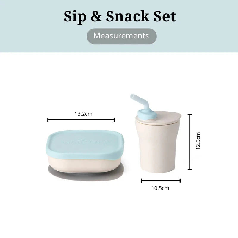 Sip and Snack Suction Bowl with Sippy Cup Feeding Set (Vanilla/Aqua)