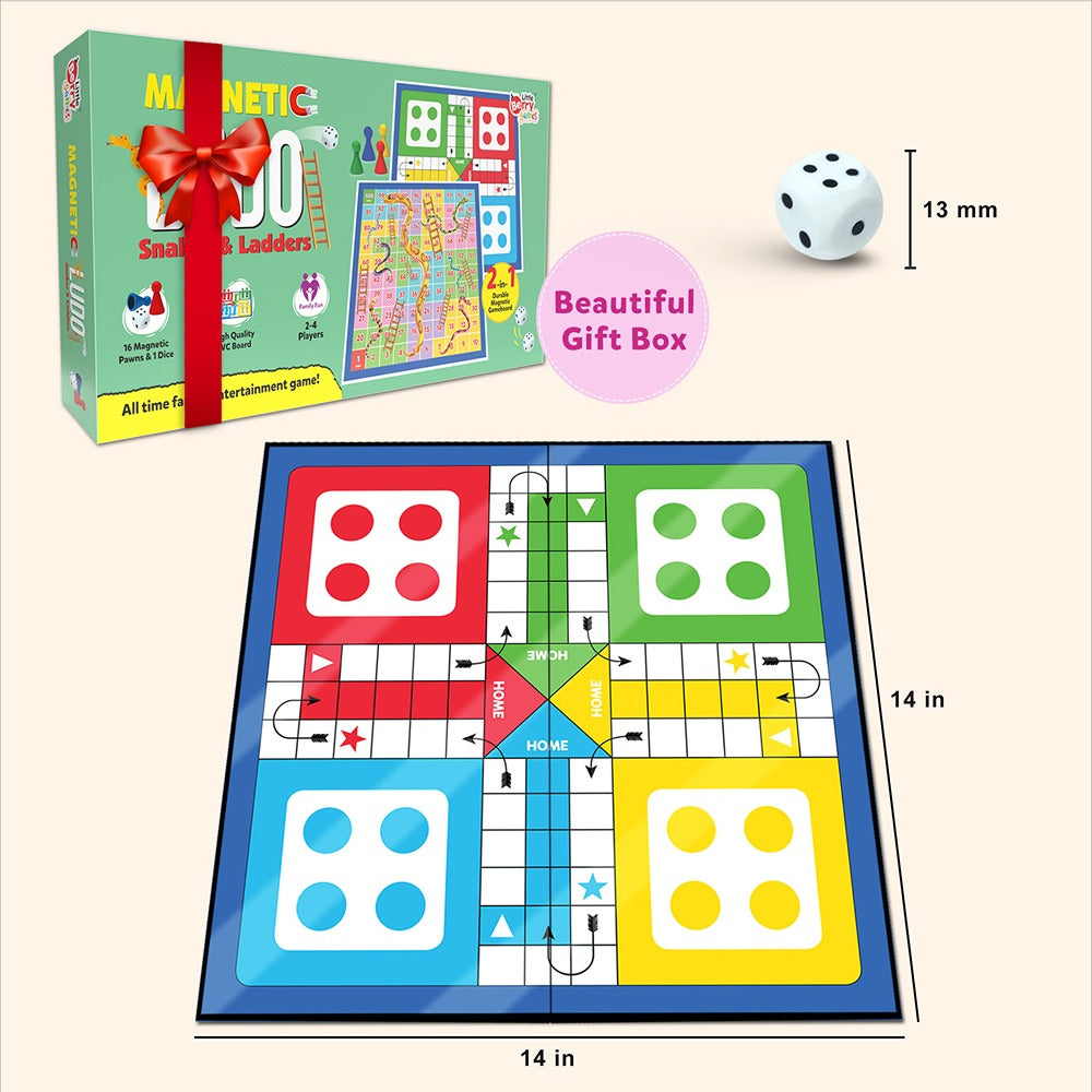 Magnetic Ludo and Snakes & Ladders Board Game Set - Travel Board Game (Multicolor)