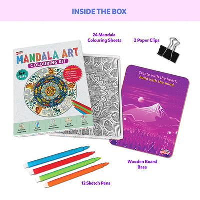 Mandala Art Colouring Kit With 24 Big Sheets and 12 Sketch Pens - Multicolour