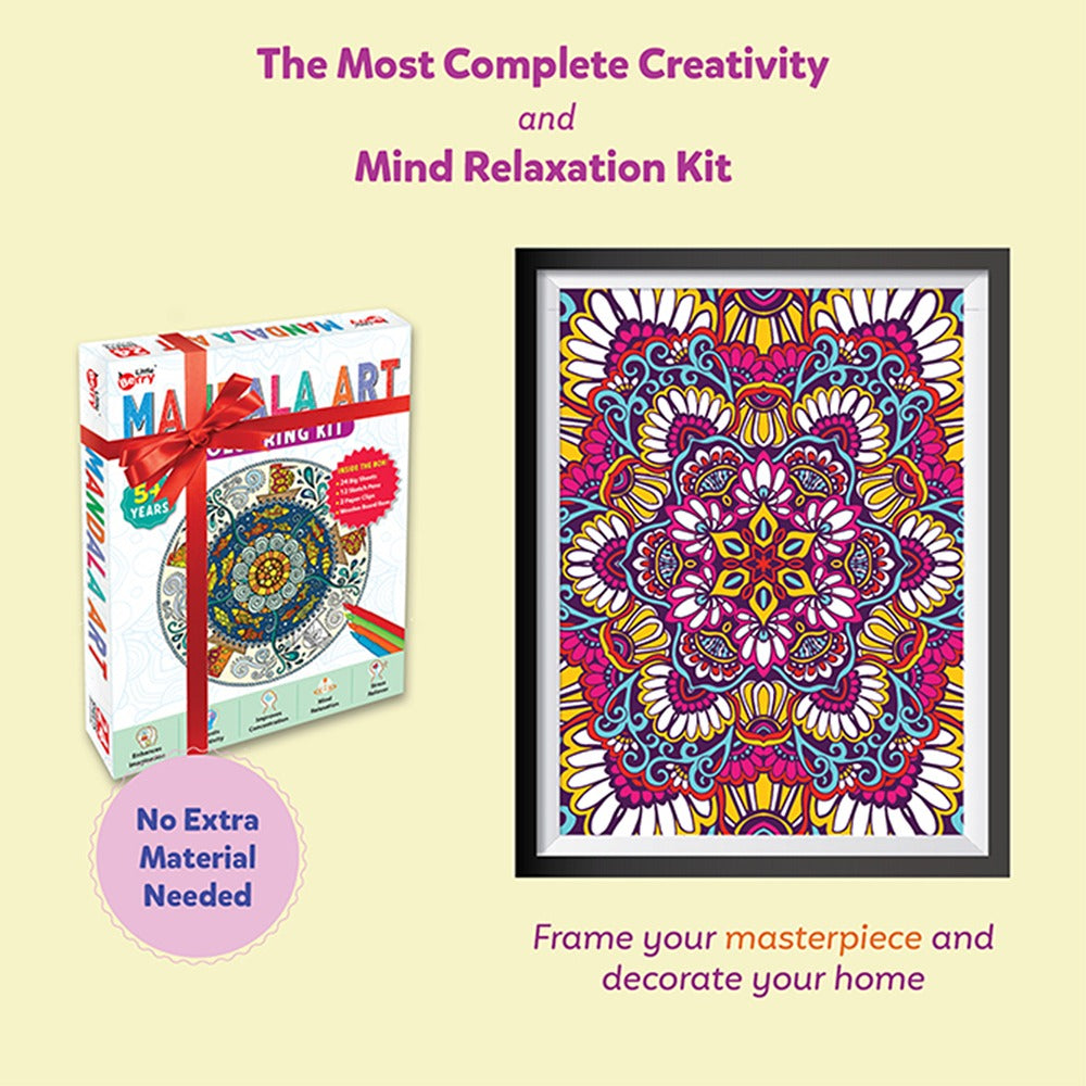 Mandala Art Colouring Kit With 24 Big Sheets and 12 Sketch Pens - Multicolour