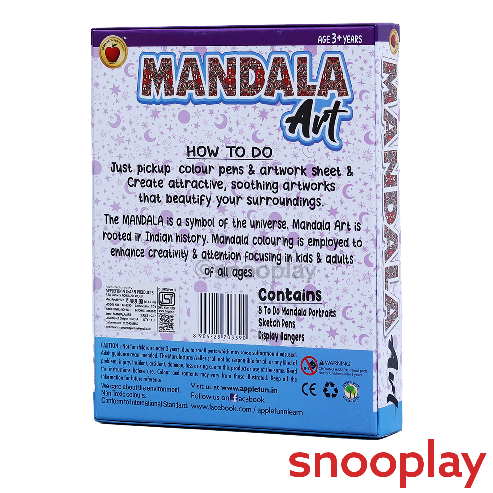 Applefun 'n' Learn Mandala Art Kit: 8 Mandala Artworks, Sketch Pens & Display Hangers (10 Years Till Grown Ups)