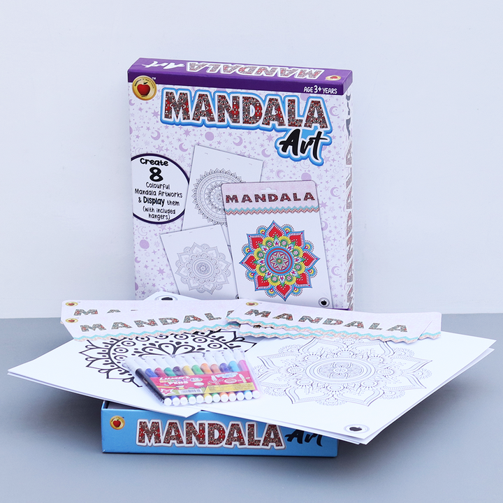 Applefun 'n' Learn Mandala Art Kit: 8 Mandala Artworks, Sketch Pens & Display Hangers (10 Years Till Grown Ups)