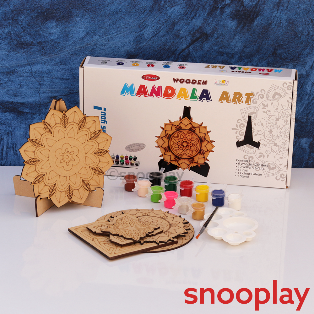 Simarr Wooden Mandala Art with Colors & Paint Brush (7-12 Years)