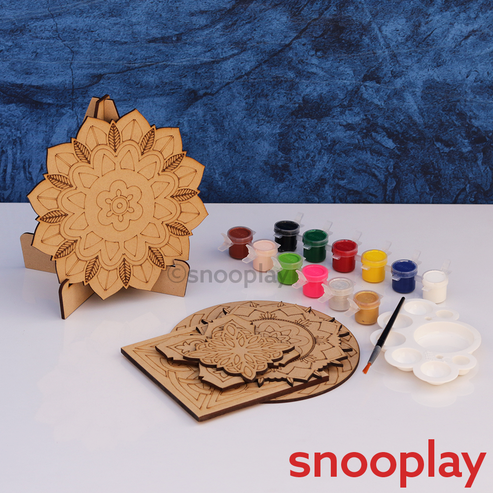 Simarr Wooden Mandala Art with Colors & Paint Brush (7-12 Years)
