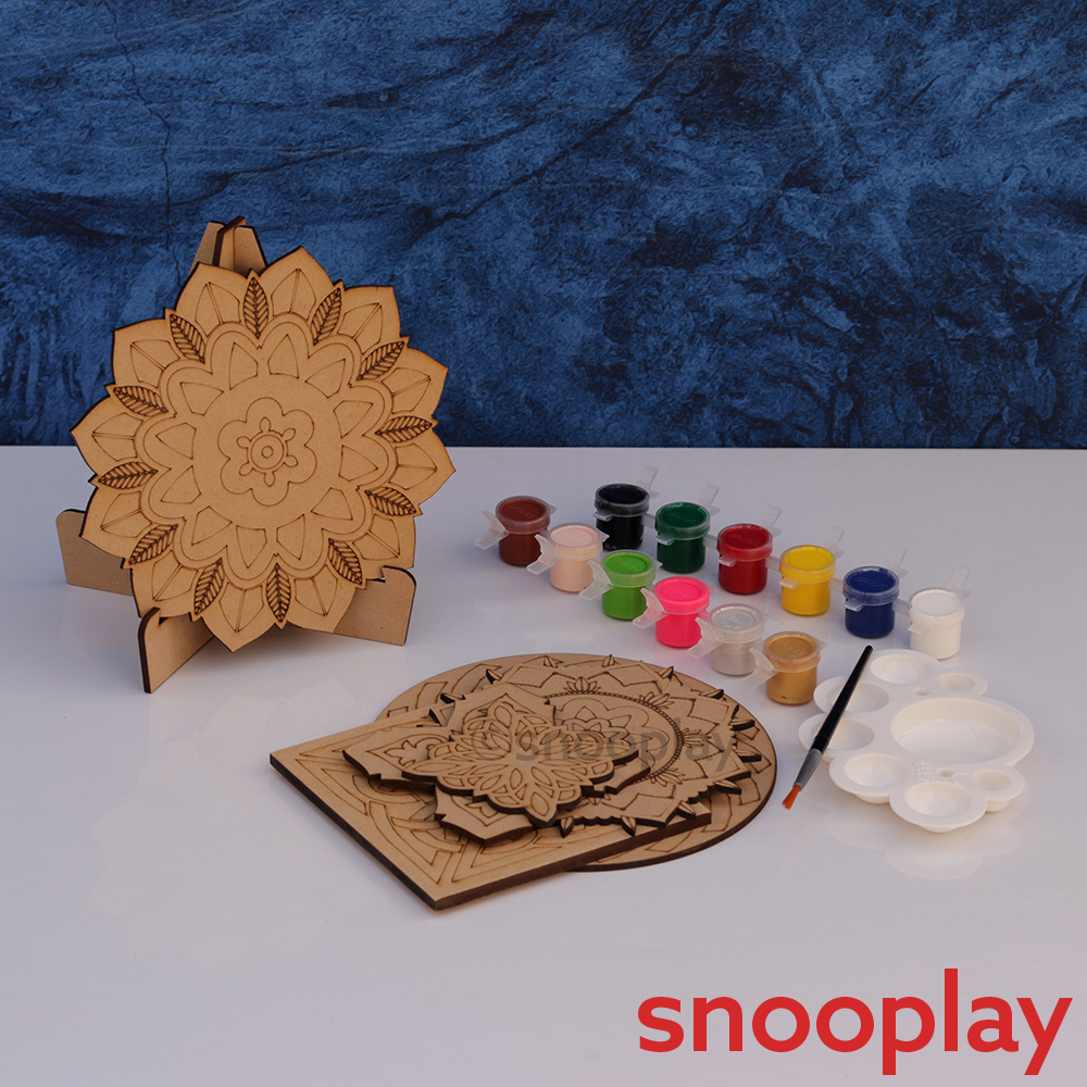 Simarr Wooden Mandala Art with Colors & Paint Brush (7-12 Years)