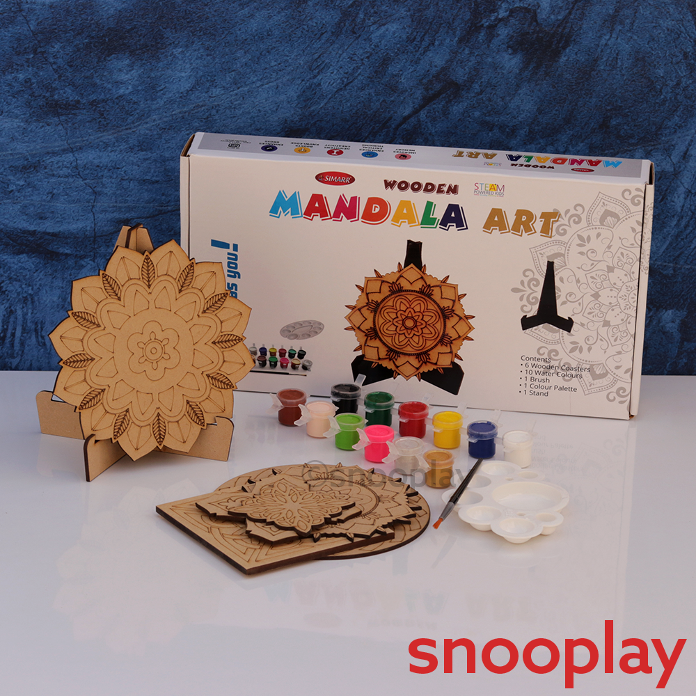 Simarr Wooden Mandala Art with Colors & Paint Brush (7-12 Years)