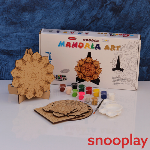Simarr Wooden Mandala Art with Colors & Paint Brush (7-12 Years)