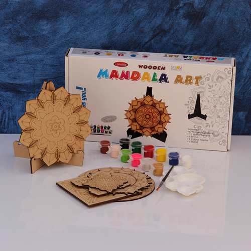 Simarr Wooden Mandala Art with Colors & Paint Brush (7-12 Years)