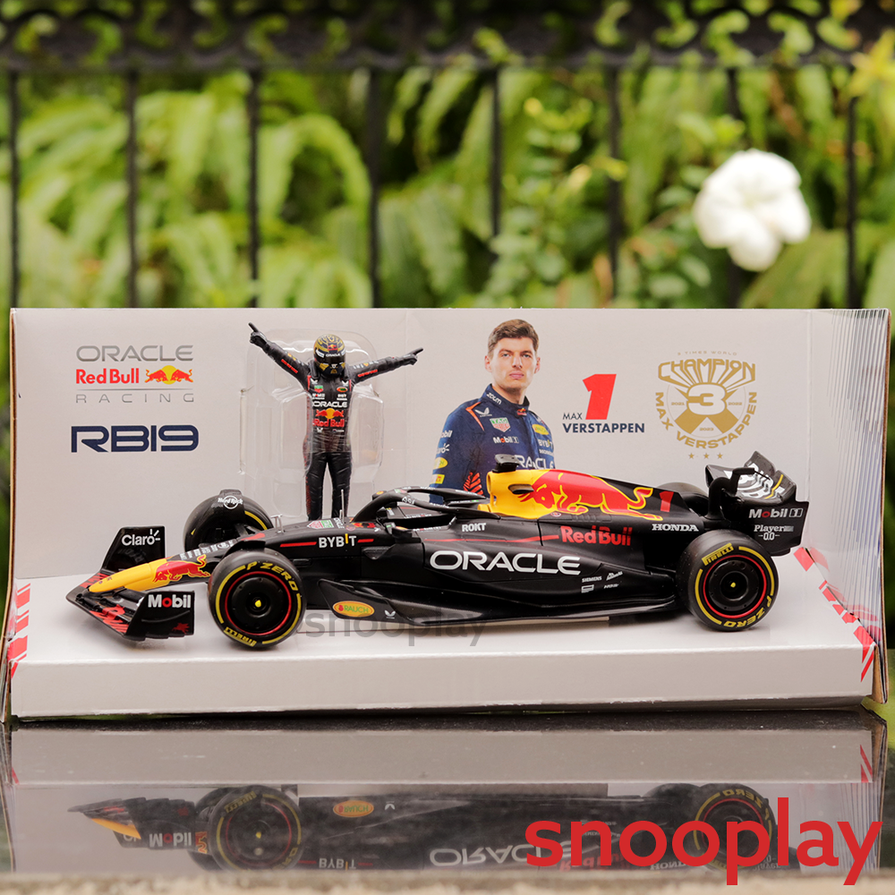 Original Licensed Oracle Red Bull Racing RB19 (2023) Diecast Car with Pilot Figurine - Max Verstappen  | 1:24 Scale Model