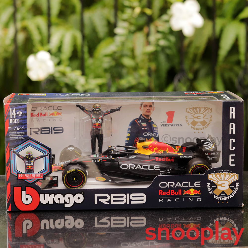 Original Licensed Oracle Red Bull Racing RB19 (2023) Diecast Car with Pilot Figurine - Max Verstappen  | 1:24 Scale Model