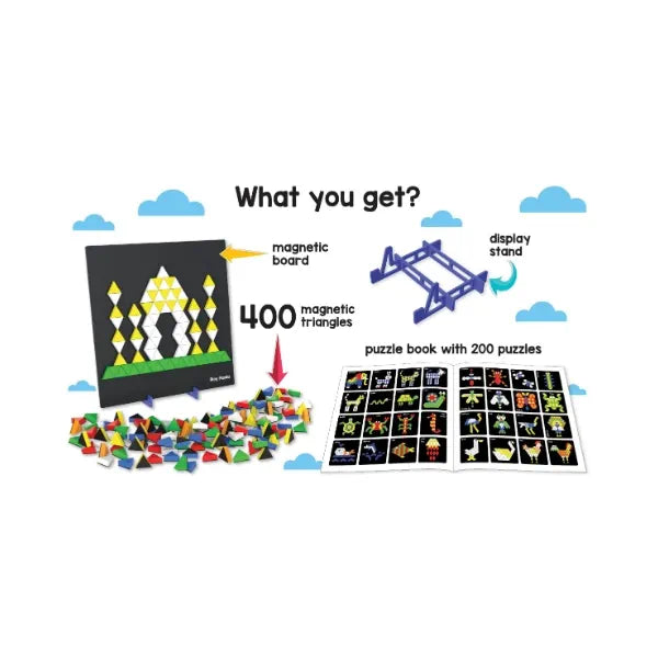 Play Panda Magnetic Puzzles - Big Triangles I 400 Magnets, 200 puzzles, Magnetic Board and Display Stand