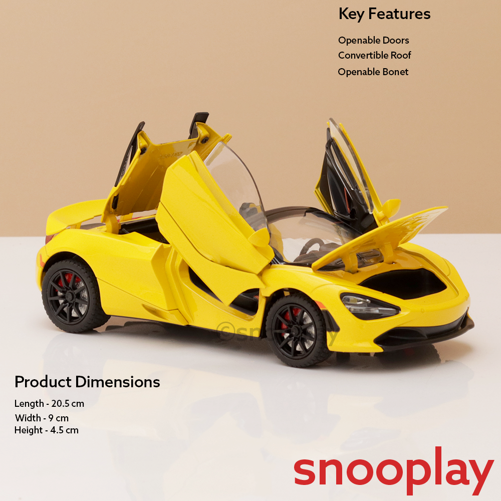 Resembling McLaren 720S Diecast Car | Pullback, Light & Sound | 1:24 Scale (3 Years till Grown Ups)