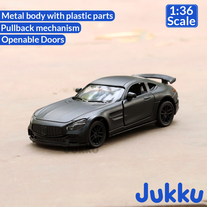 Jukku Resembling Mercedes Benz GT R Diecast Car - Pullback, Openable Doors | 1:36 Scale (3 Years till Grown Ups)