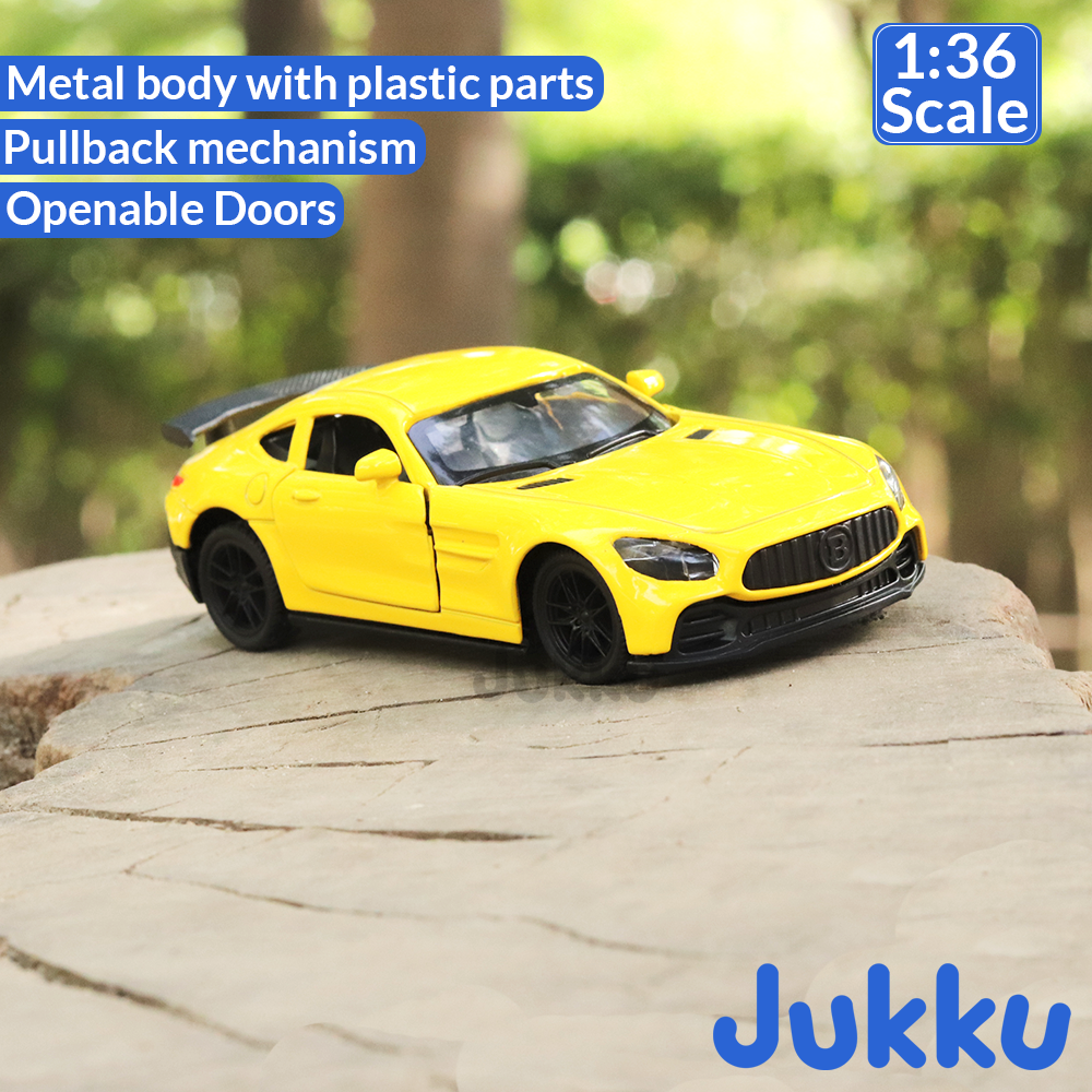 Jukku Resembling Mercedes Benz GT R Diecast Car - Pullback, Openable Doors | 1:36 Scale (3 Years till Grown Ups)