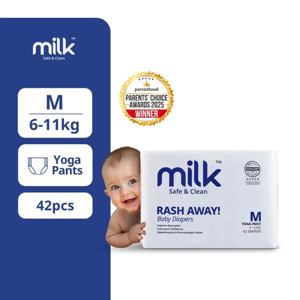 Milk (Size-M) Baby Diaper Yoga Pants | 42 Pieces | 6–11 kg