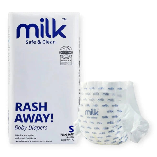 Milk (Size S) Baby Diaper Flexi Tape | 48 Pieces | 4–8 kg