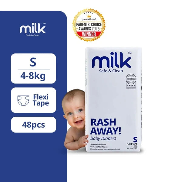 Milk (Size S) Baby Diaper Flexi Tape | 48 Pieces | 4–8 kg