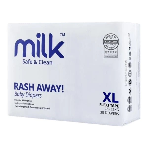 Milk Size-XL Baby Diaper Flexi Tape | 30 Pieces | 15–22 kg