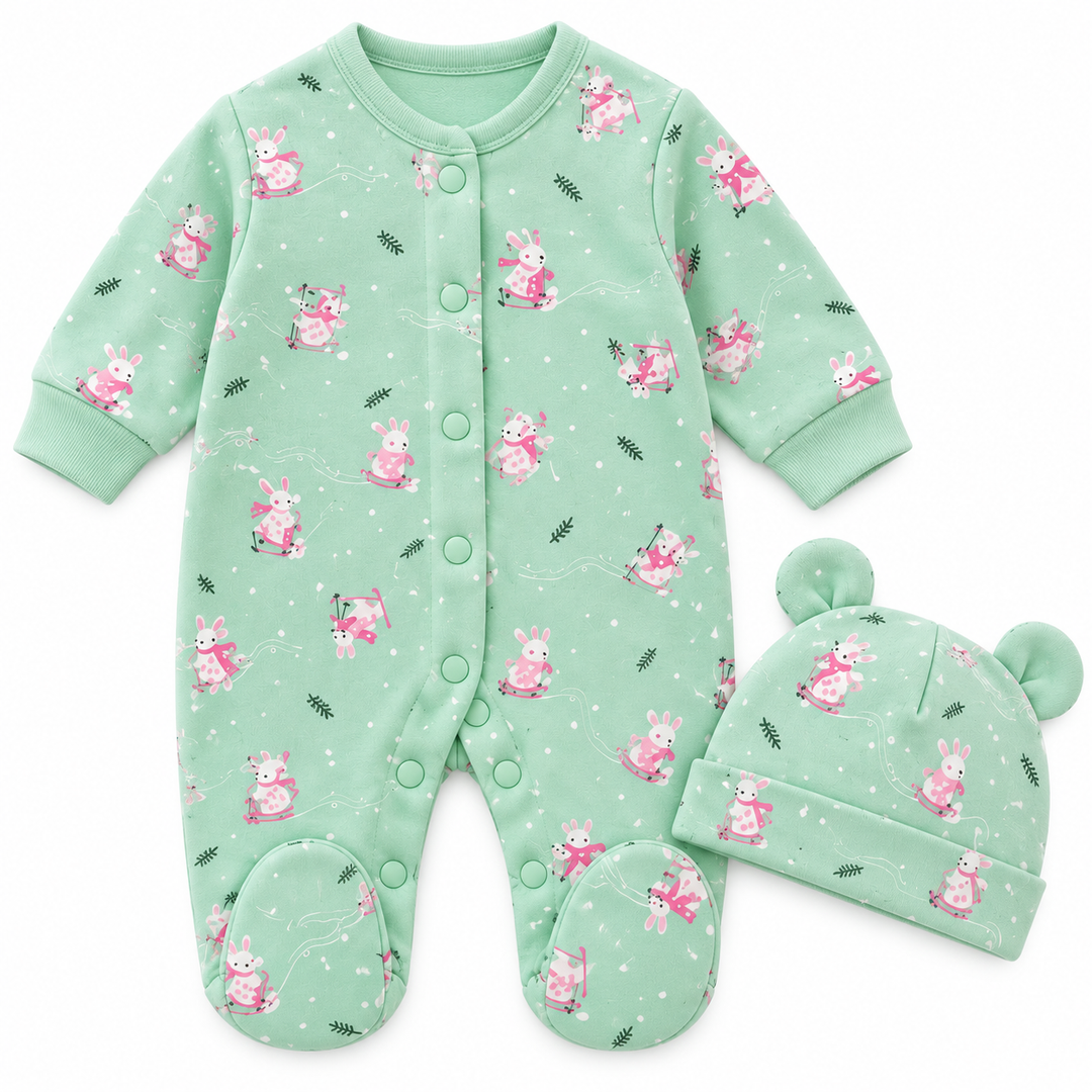 Baby Naturelle Cotton Knit Newborn Romper with Cap - Mint Green