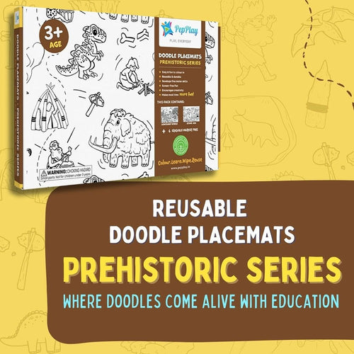 Prehistoric Series - DIY Doodle Placemats | Washable & Reusable Coloring Fun (5-8 Years)