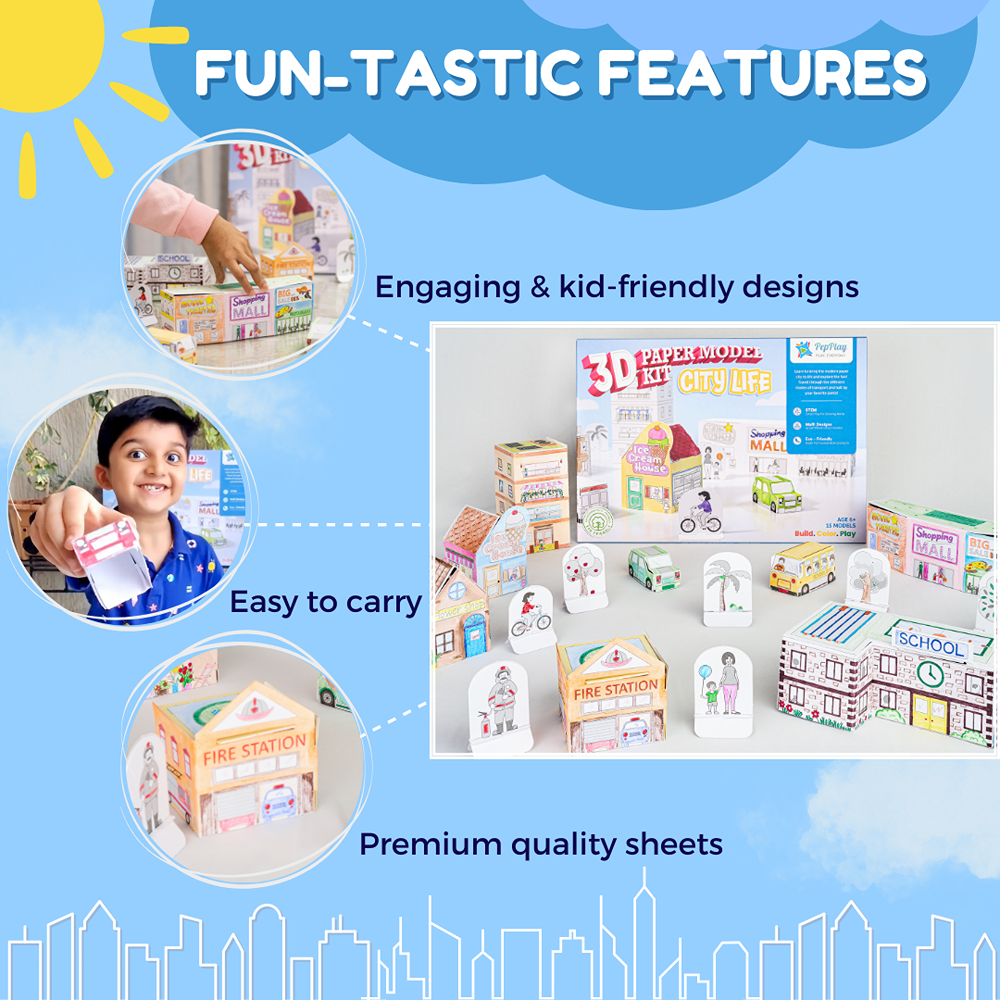 3D Paper Model Kit – City Life (DIY Activity Set)