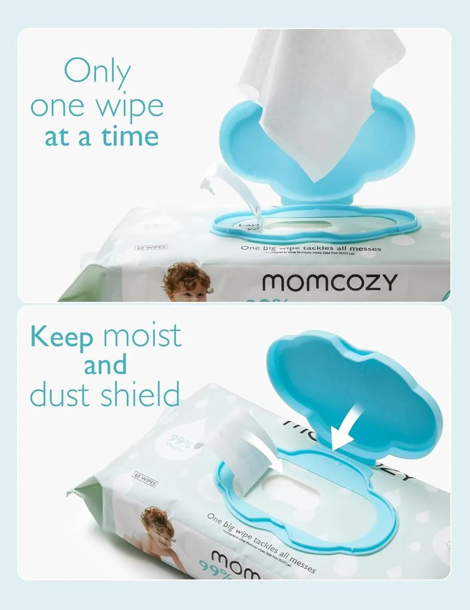 Momcozy 99% Water Baby Wipes - 60 Wipes (Extra Large Size)