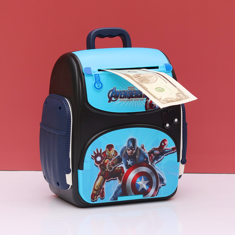 ATM Piggy Bank Money Machine as a School Bag with Finger Print Sensor simulation (Assorted Design)