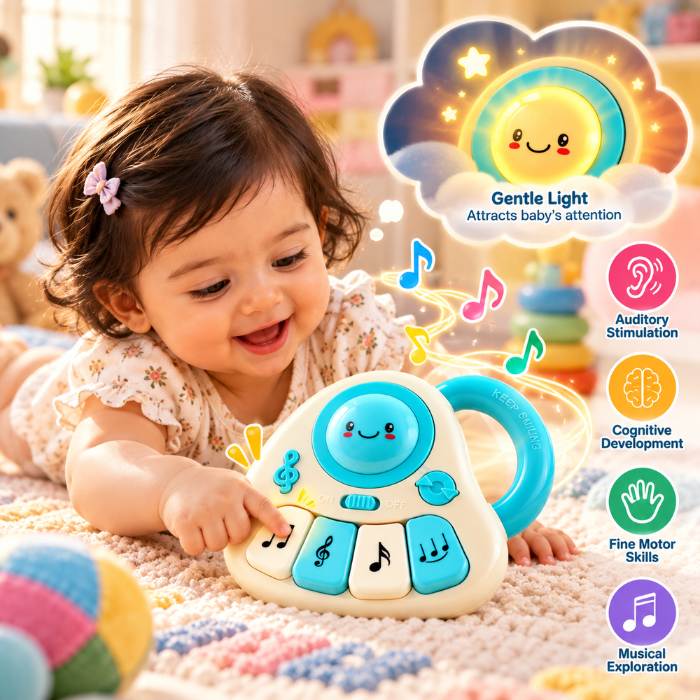 Chanak Tiny Tunes Baby Piano Musical Toy | 4 Keys, 31 Melodies with Flashing Lights |  6-12 Months