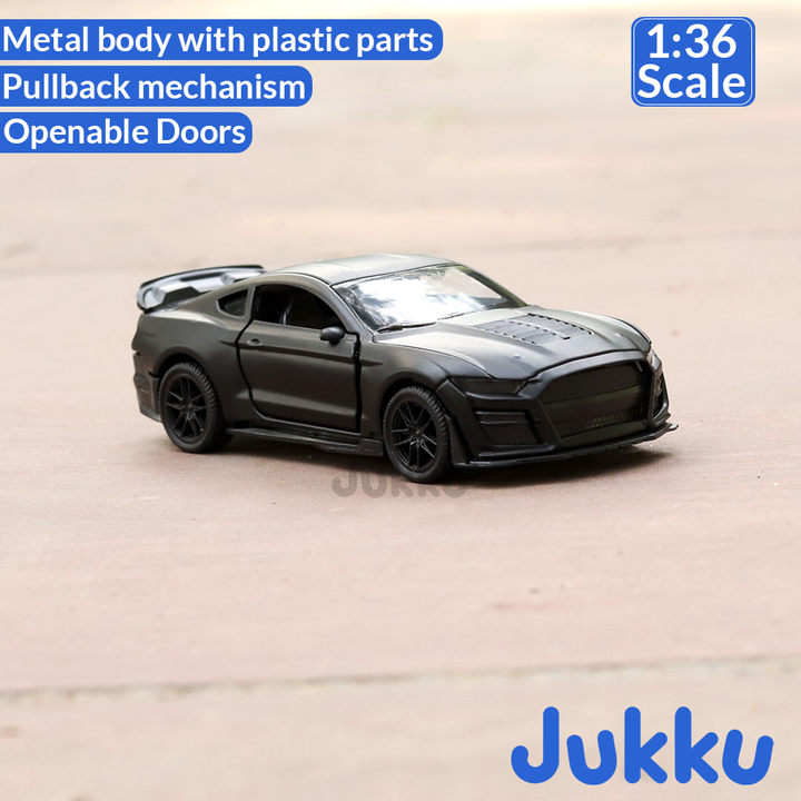 Jukku Resembling Ford Mustang Diecast Car - Pullback, Openable Doors & Bonnet | 1:36 Scale (3 Years till Grown Ups)