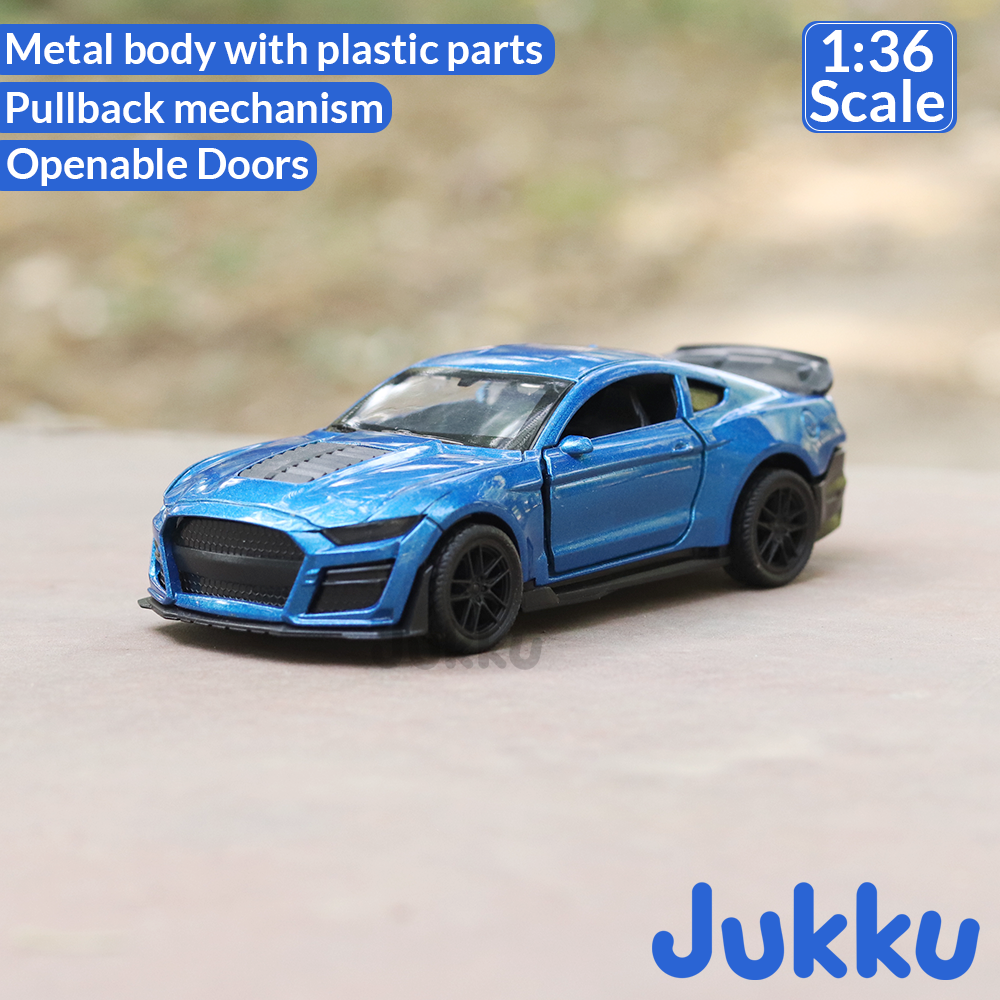 Jukku Resembling Ford Mustang Diecast Car - Pullback, Openable Doors & Bonnet | 1:36 Scale (3 Years till Grown Ups)