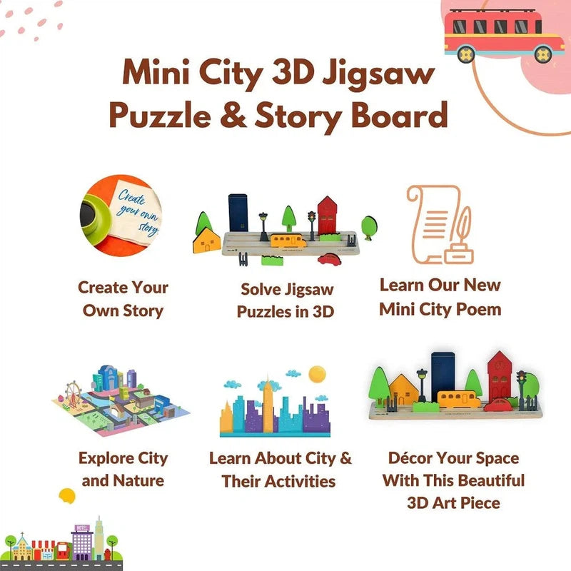 Mini City Wooden Theme Board Puzzle - 15 Pieces