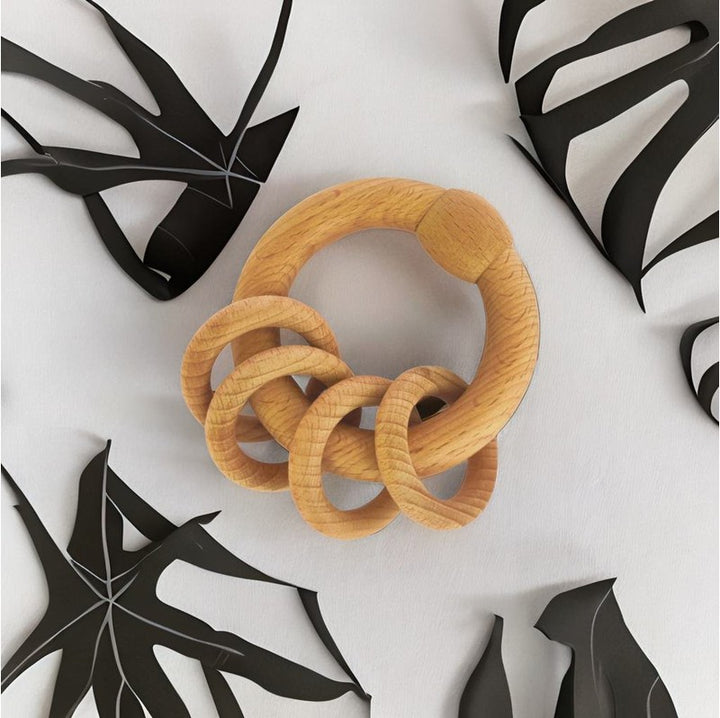 Natural Wooden Ring Rattle 4 Rings of Delight