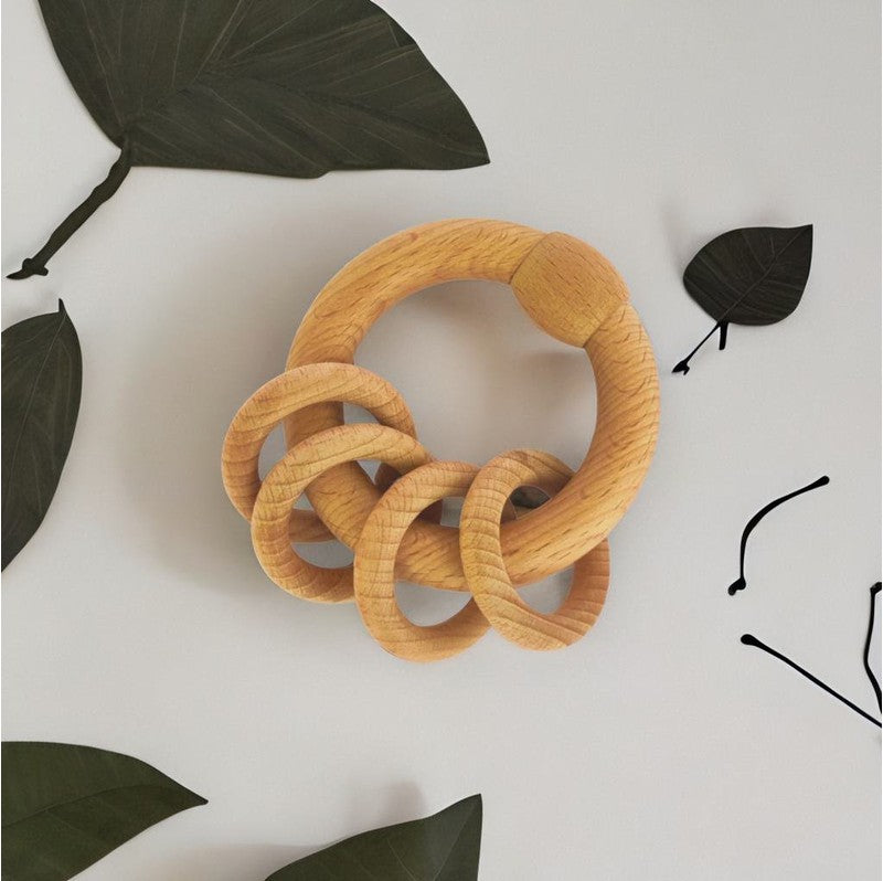 Natural Wooden Ring Rattle 4 Rings of Delight