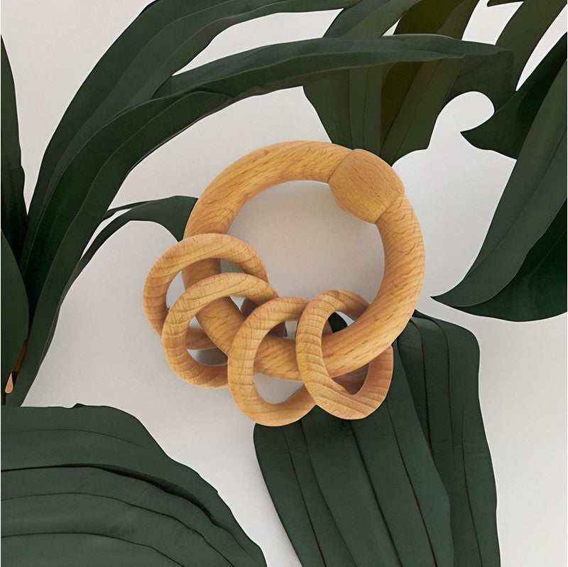 Natural Wooden Ring Rattle 4 Rings of Delight