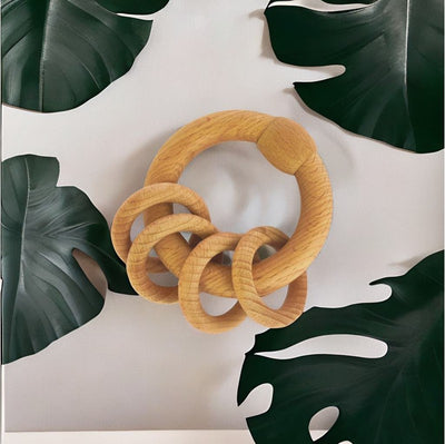 Natural Wooden Ring Rattle 4 Rings of Delight