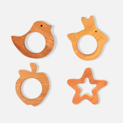 Diverse Shapes Collection Neem Wood Teethers (Combo  of 4)