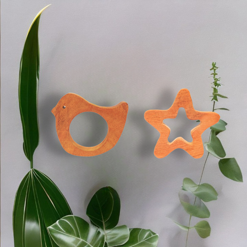 Bird and Star Shapes Neem Wood Teethers